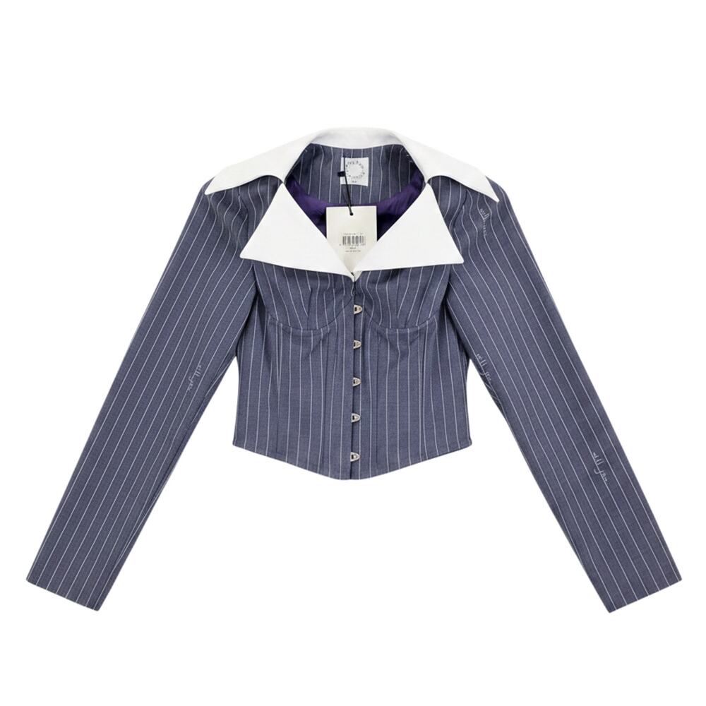 With Jean Pinstriped Purple Claudia Top Size XS